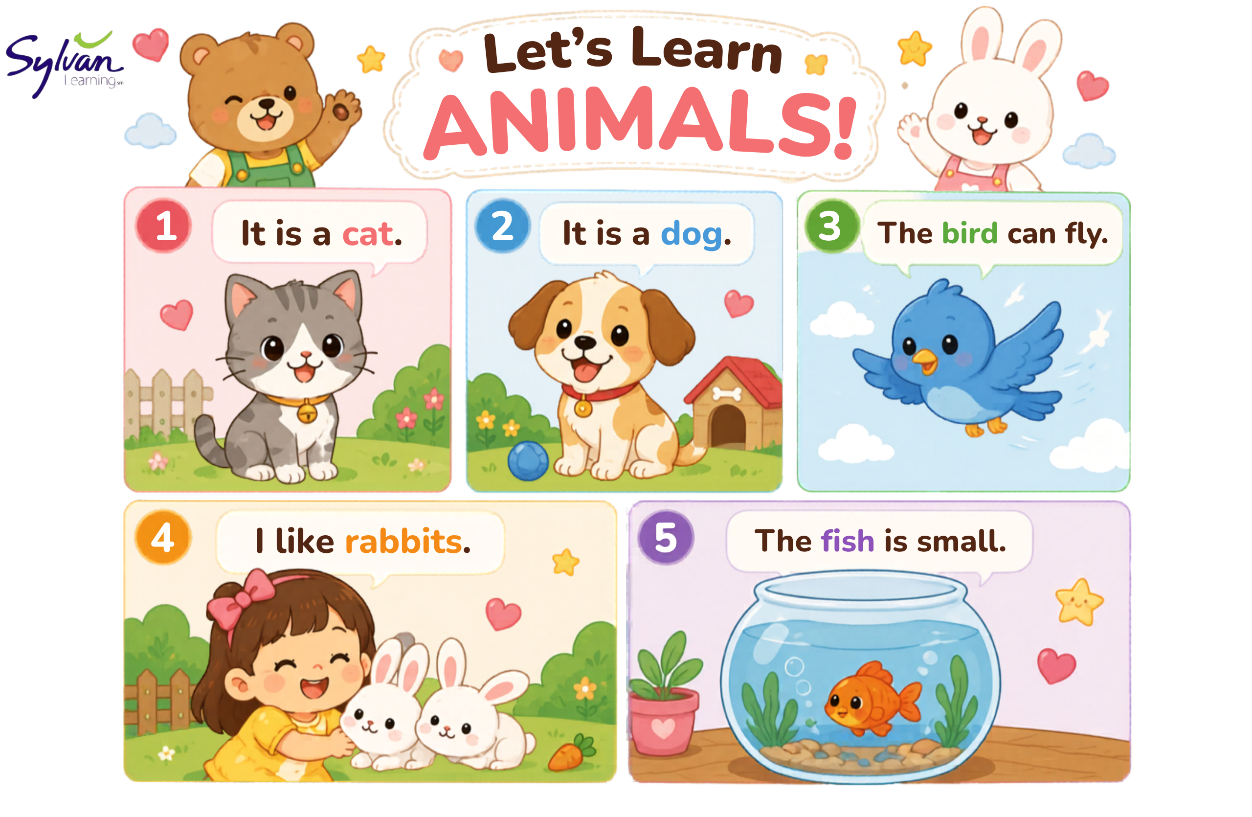 Mẫu câu tiếng Anh cho bé 3 tuổi về con vật