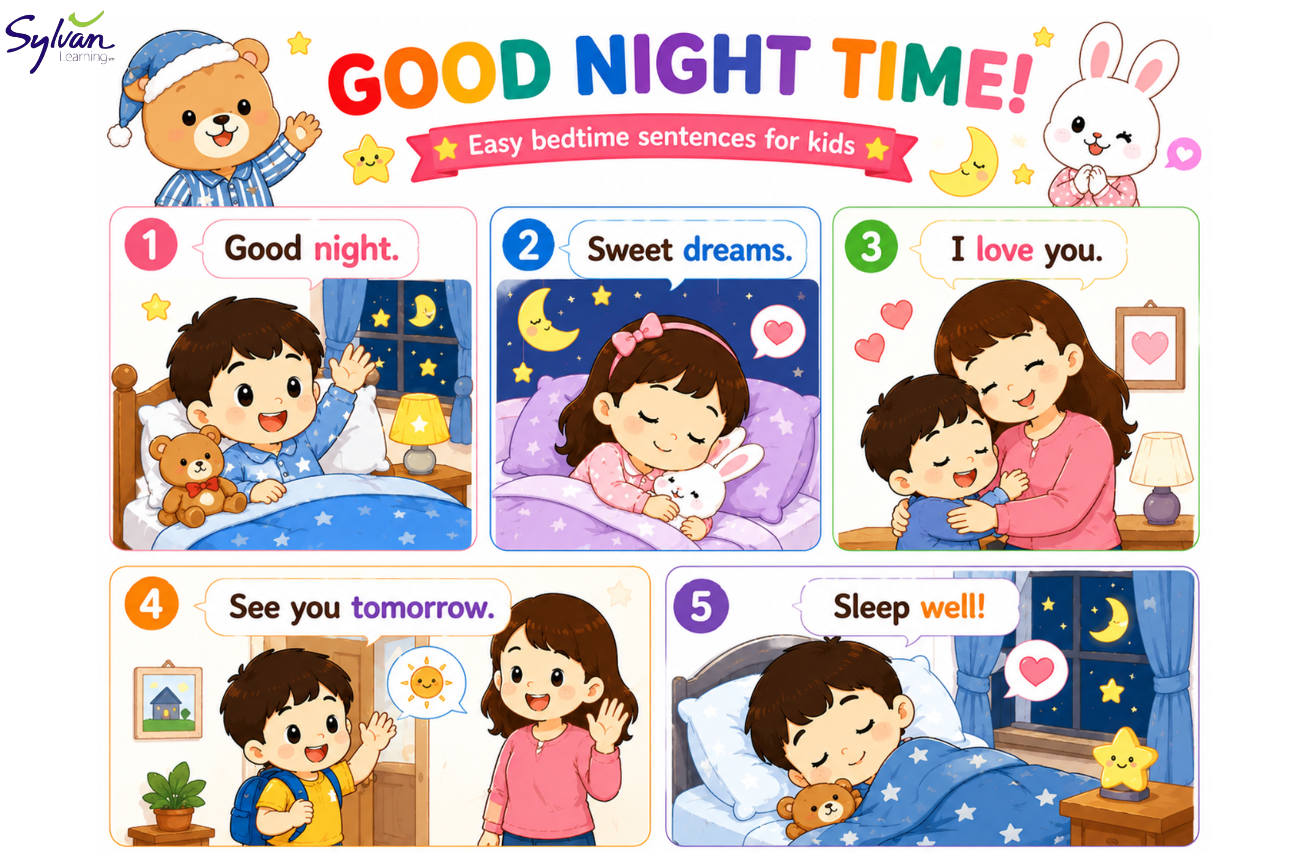 Mẫu câu tiếng Anh cho bé 3 tuổi ngắn trước khi ngủ